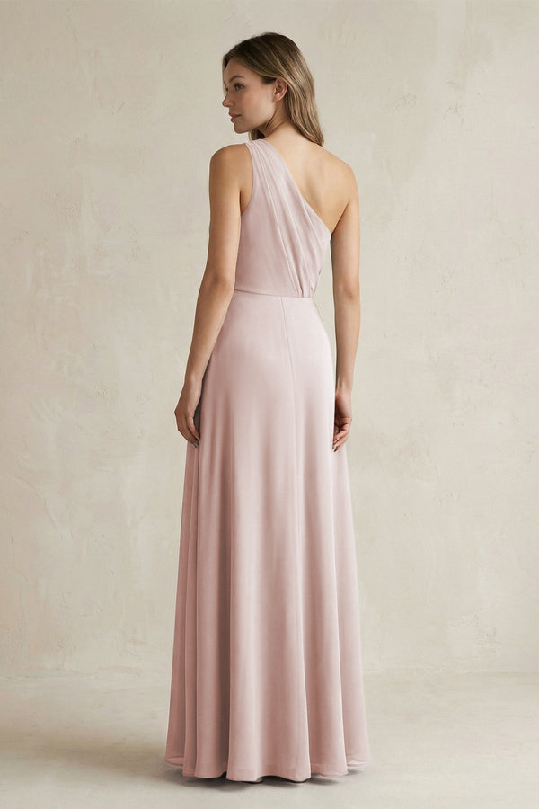 One-Shoulder Chiffon A-Line Bridesmaid Dress With Slit in Toffee - KissProm BRIDESMAID DRESSES