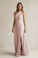 One-Shoulder Chiffon A-Line Bridesmaid Dress With Slit in Toffee - KissProm BRIDESMAID DRESSES
