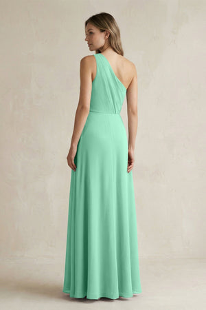 One-Shoulder Chiffon A-Line Bridesmaid Dress With Slit in Turquoise - KissProm BRIDESMAID DRESSES