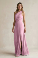 One-Shoulder Chiffon A-Line Bridesmaid Dress With Slit in Vintage Mauve - KissProm BRIDESMAID DRESSES