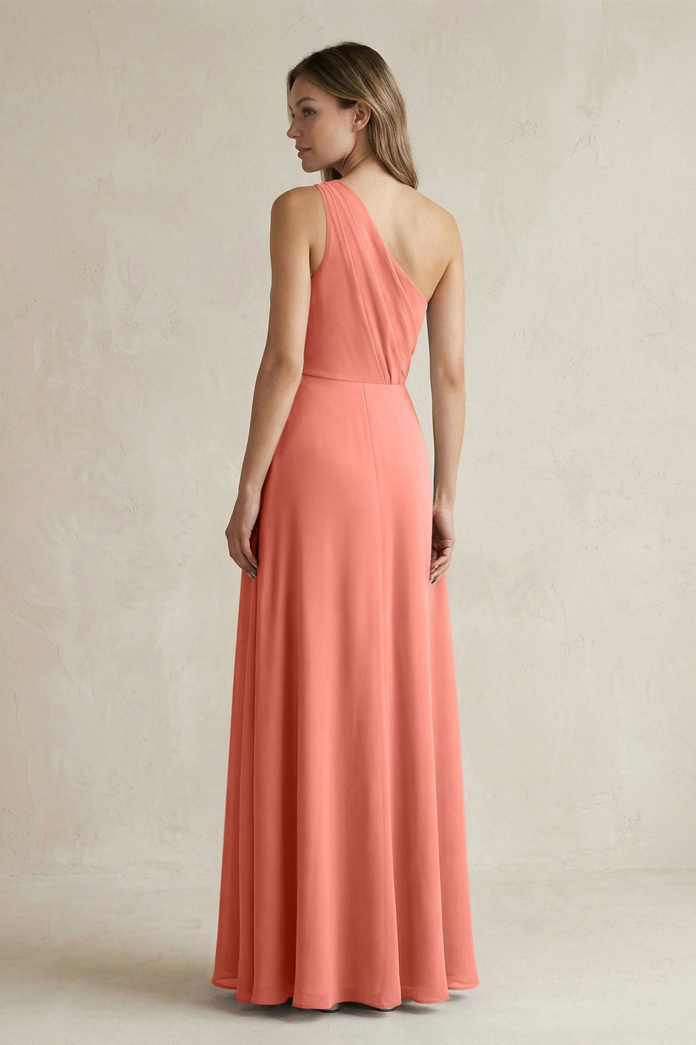 One-Shoulder Chiffon A-Line Bridesmaid Dress With Slit in Wild Rose - KissProm BRIDESMAID DRESSES