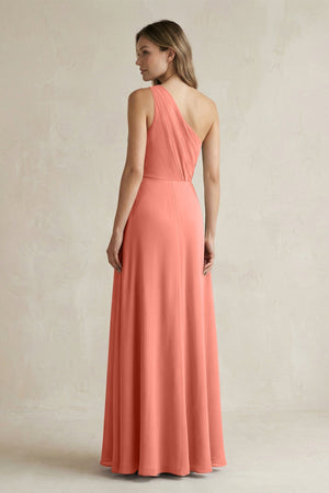 One-Shoulder Chiffon A-Line Bridesmaid Dress With Slit in Wild Rose - KissProm BRIDESMAID DRESSES