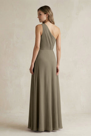 One-Shoulder Chiffon A-Line Bridesmaid Dress With Slit in Willow Green - KissProm BRIDESMAID DRESSES
