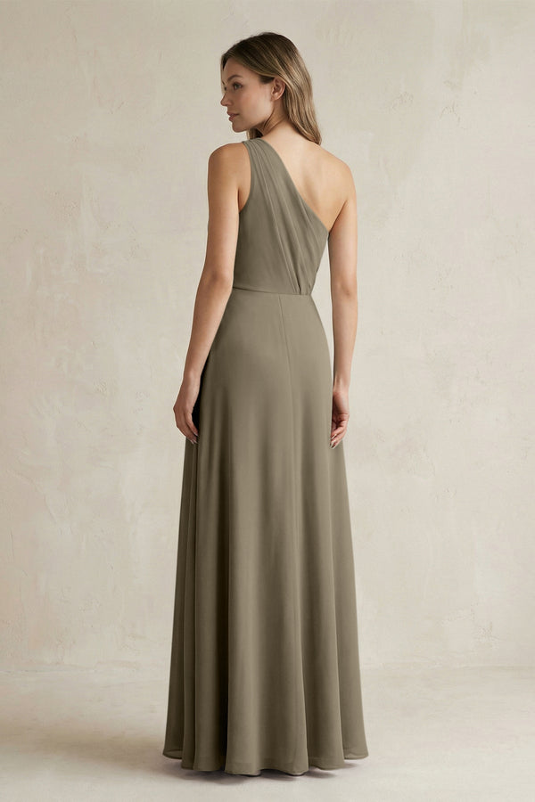 One-Shoulder Chiffon A-Line Bridesmaid Dress With Slit in Willow Green - KissProm BRIDESMAID DRESSES