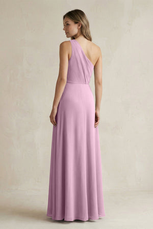 One-Shoulder Chiffon A-Line Bridesmaid Dress With Slit in Wisteria - KissProm BRIDESMAID DRESSES