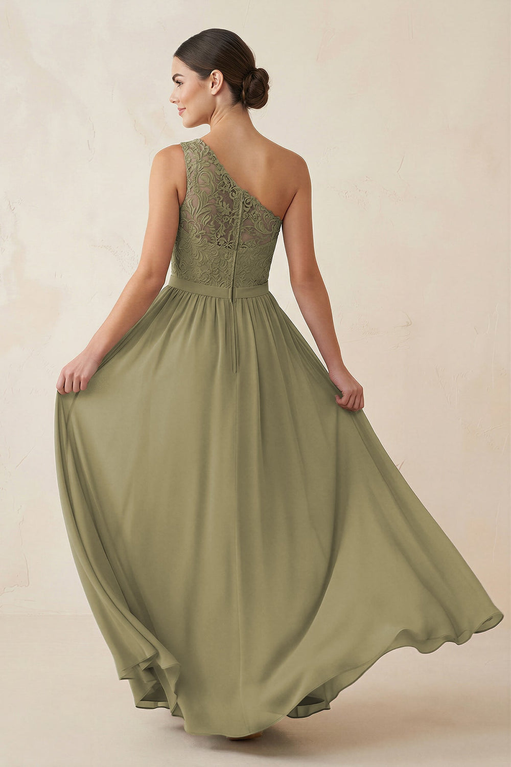 One - Shoulder Lace Chiffon A - Line Bridesmaid Dress - KissProm Bridesmaid Dresses