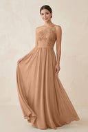 One - Shoulder Lace Chiffon A - Line Bridesmaid Dress in Bronzer - KissProm Bridesmaid Dresses
