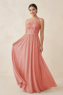 One - Shoulder Lace Chiffon A - Line Bridesmaid Dress in Mulberry - KissProm Bridesmaid Dresses