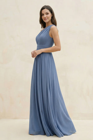 One - Shoulder Pleated A - Line Chiffon Bridesmaid Dress - KissProm Bridesmaid Dresses