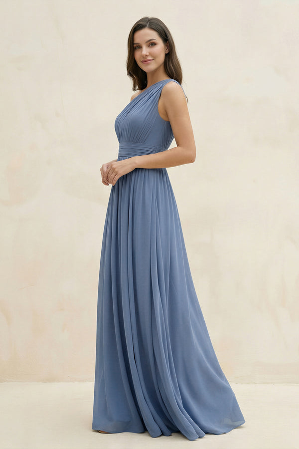 One - Shoulder Pleated A - Line Chiffon Bridesmaid Dress - KissProm Bridesmaid Dresses