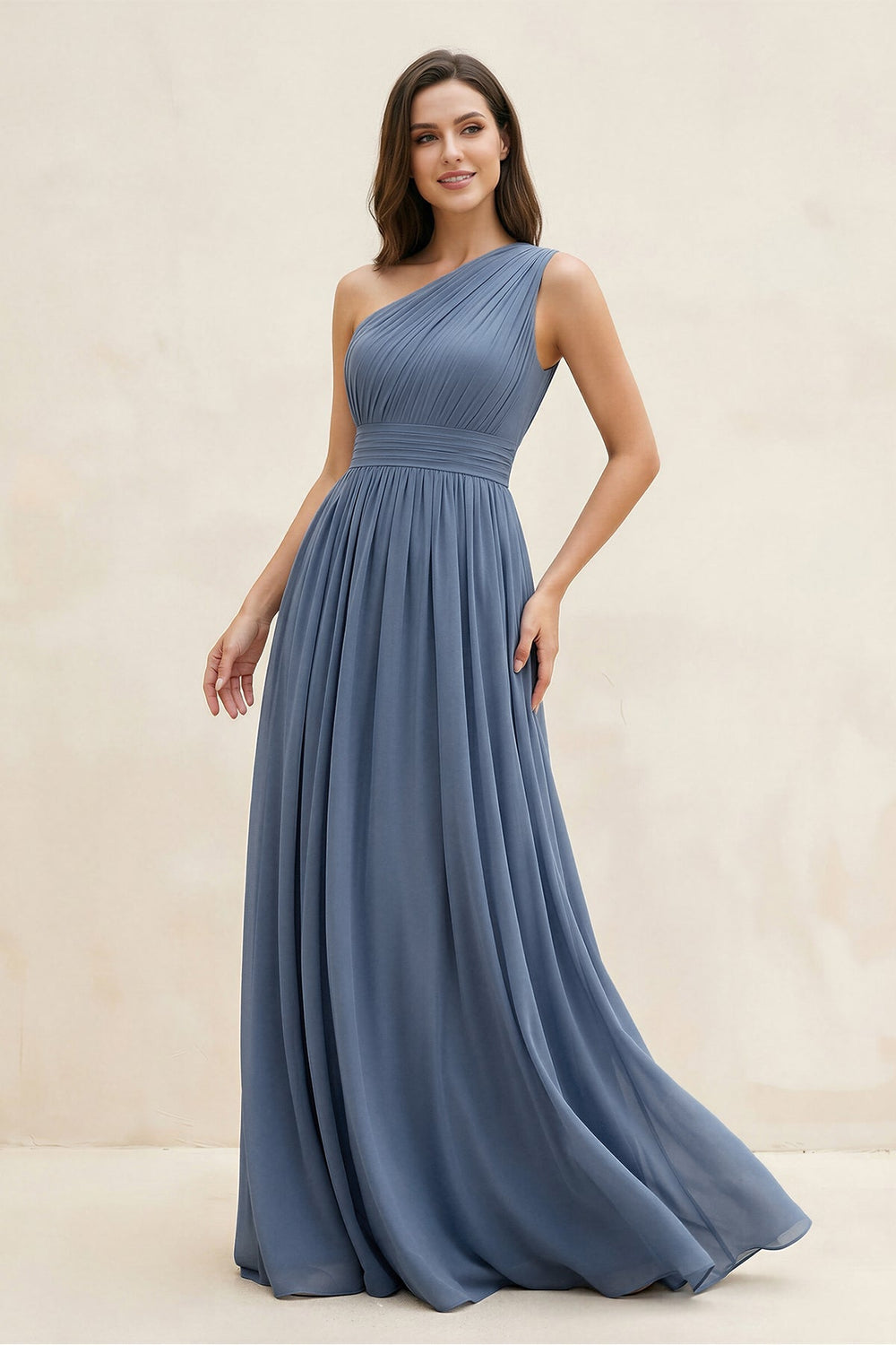 One - Shoulder Pleated A - Line Chiffon Bridesmaid Dress - KissProm Bridesmaid Dresses