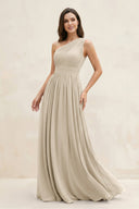 One - Shoulder Pleated A - Line Chiffon Bridesmaid Dress in Champagne - KissProm Bridesmaid Dresses
