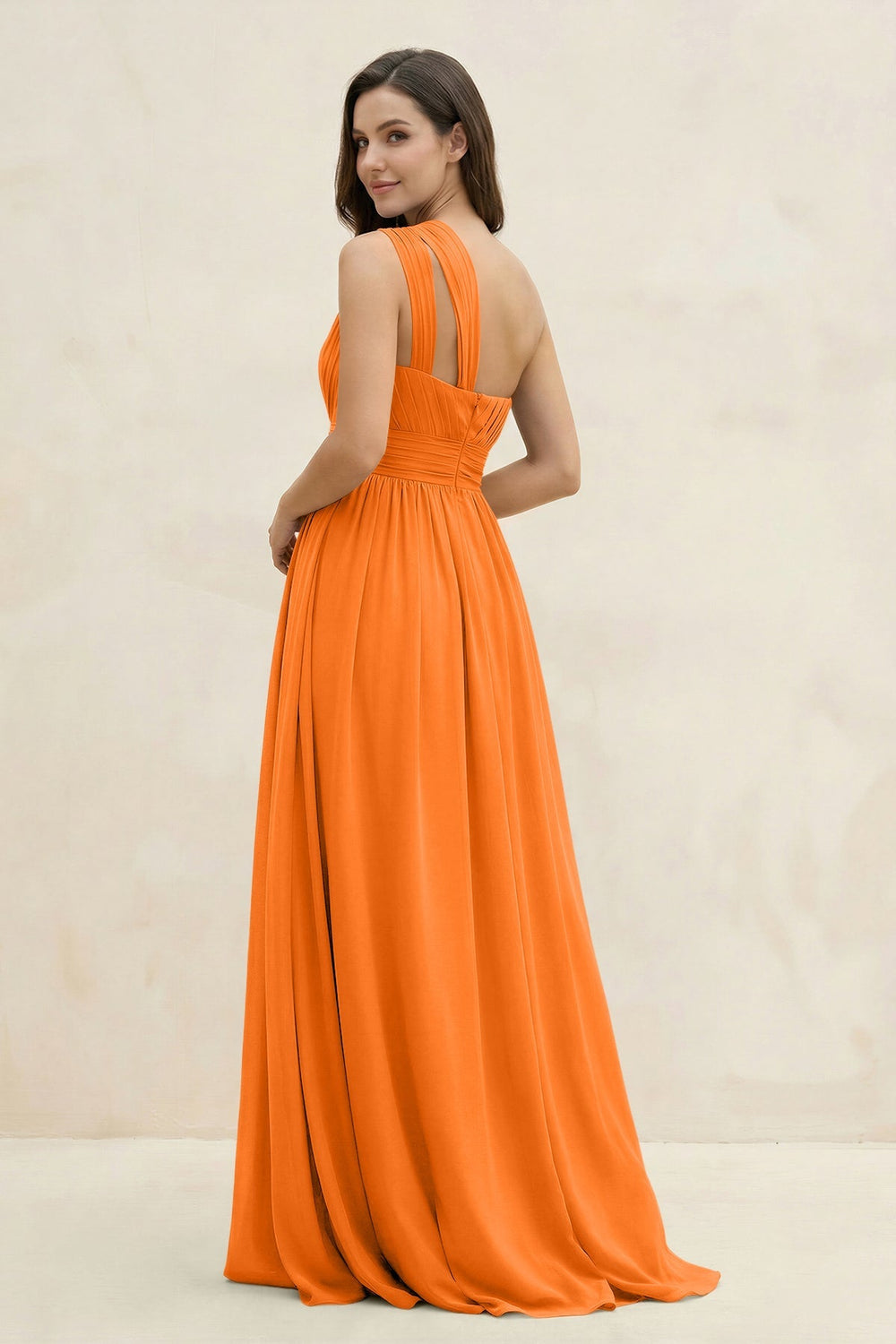 One - Shoulder Pleated A - Line Chiffon Bridesmaid Dress in Cinnamon - KissProm Bridesmaid Dresses