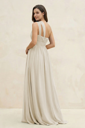 One - Shoulder Pleated A - Line Chiffon Bridesmaid Dress in Dove Gray - KissProm Bridesmaid Dresses