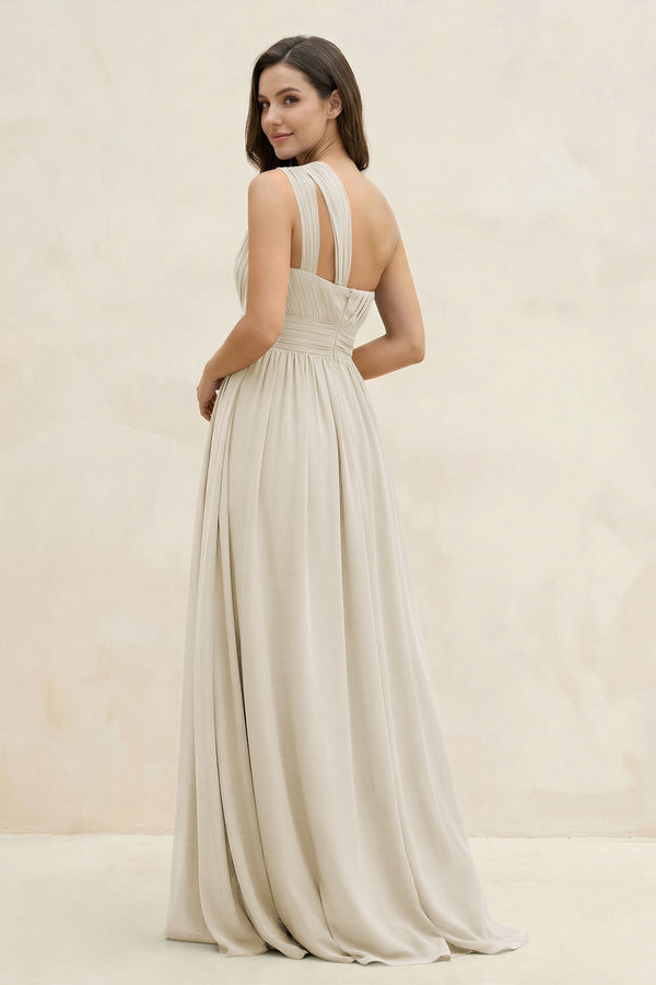 One - Shoulder Pleated A - Line Chiffon Bridesmaid Dress in Dove Gray - KissProm Bridesmaid Dresses