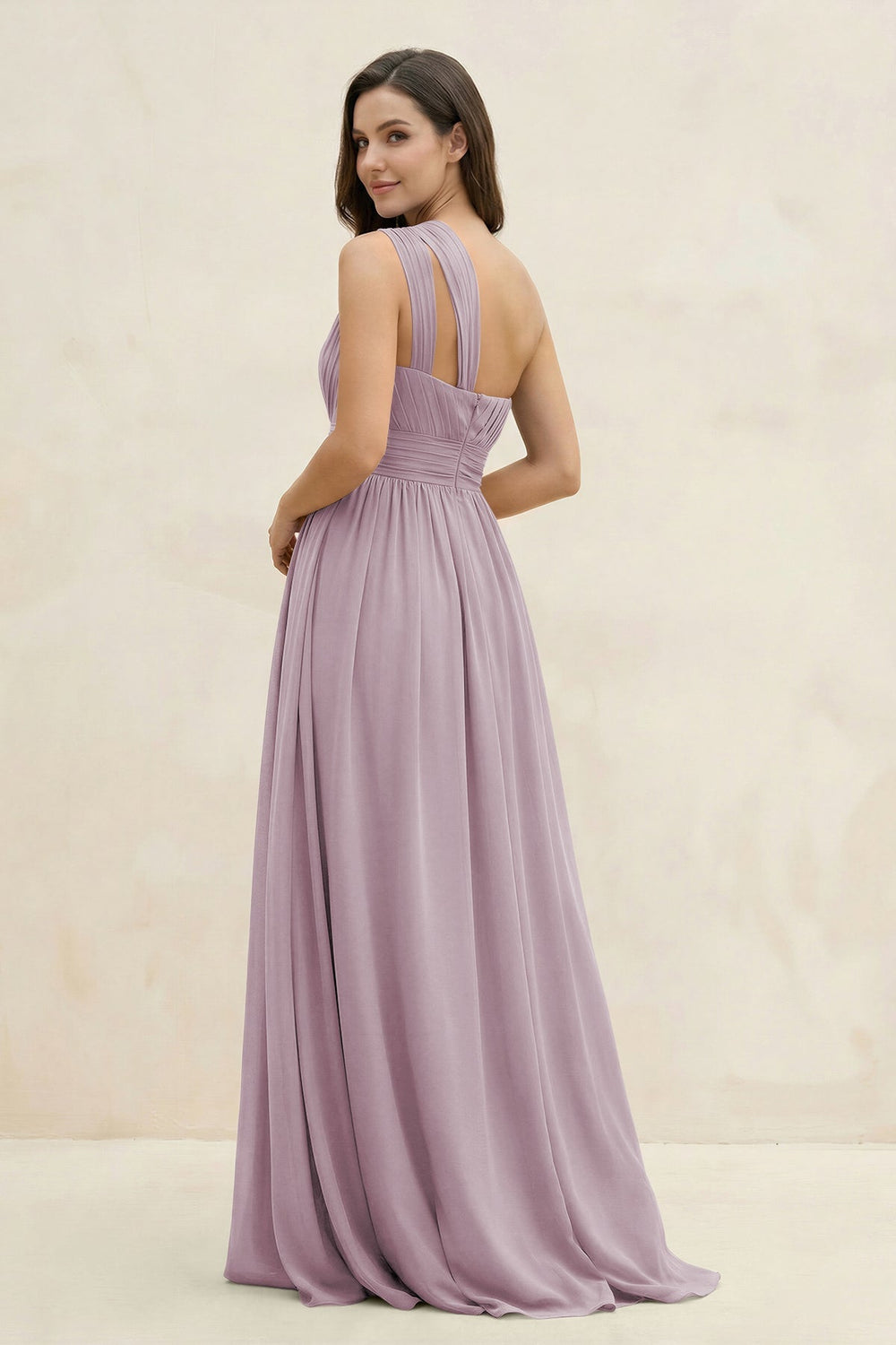 One - Shoulder Pleated A - Line Chiffon Bridesmaid Dress in Dusk - KissProm Bridesmaid Dresses