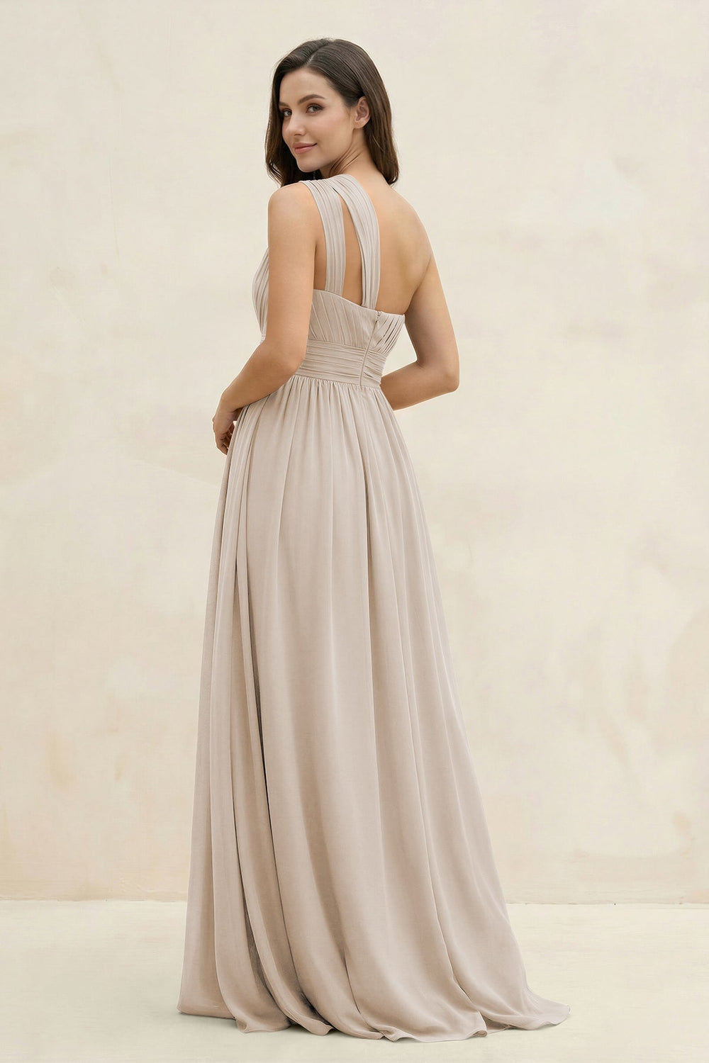 One - Shoulder Pleated A - Line Chiffon Bridesmaid Dress in Frost - KissProm Bridesmaid Dresses