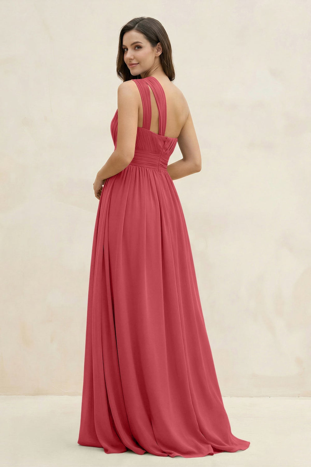 One - Shoulder Pleated A - Line Chiffon Bridesmaid Dress in Merlot - KissProm Bridesmaid Dresses