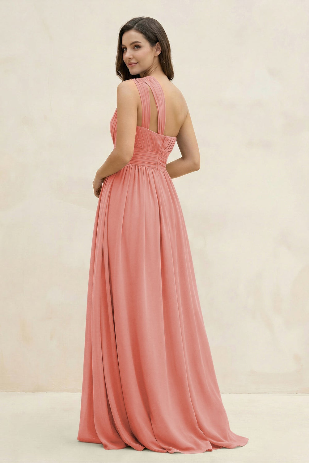 One - Shoulder Pleated A - Line Chiffon Bridesmaid Dress in Mulberry - KissProm Bridesmaid Dresses