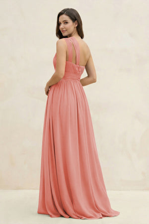 One - Shoulder Pleated A - Line Chiffon Bridesmaid Dress in Mulberry - KissProm Bridesmaid Dresses