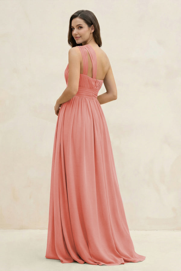 One - Shoulder Pleated A - Line Chiffon Bridesmaid Dress in Mulberry - KissProm Bridesmaid Dresses