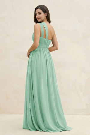 One - Shoulder Pleated A - Line Chiffon Bridesmaid Dress in Pale Pistachio - KissProm Bridesmaid Dresses