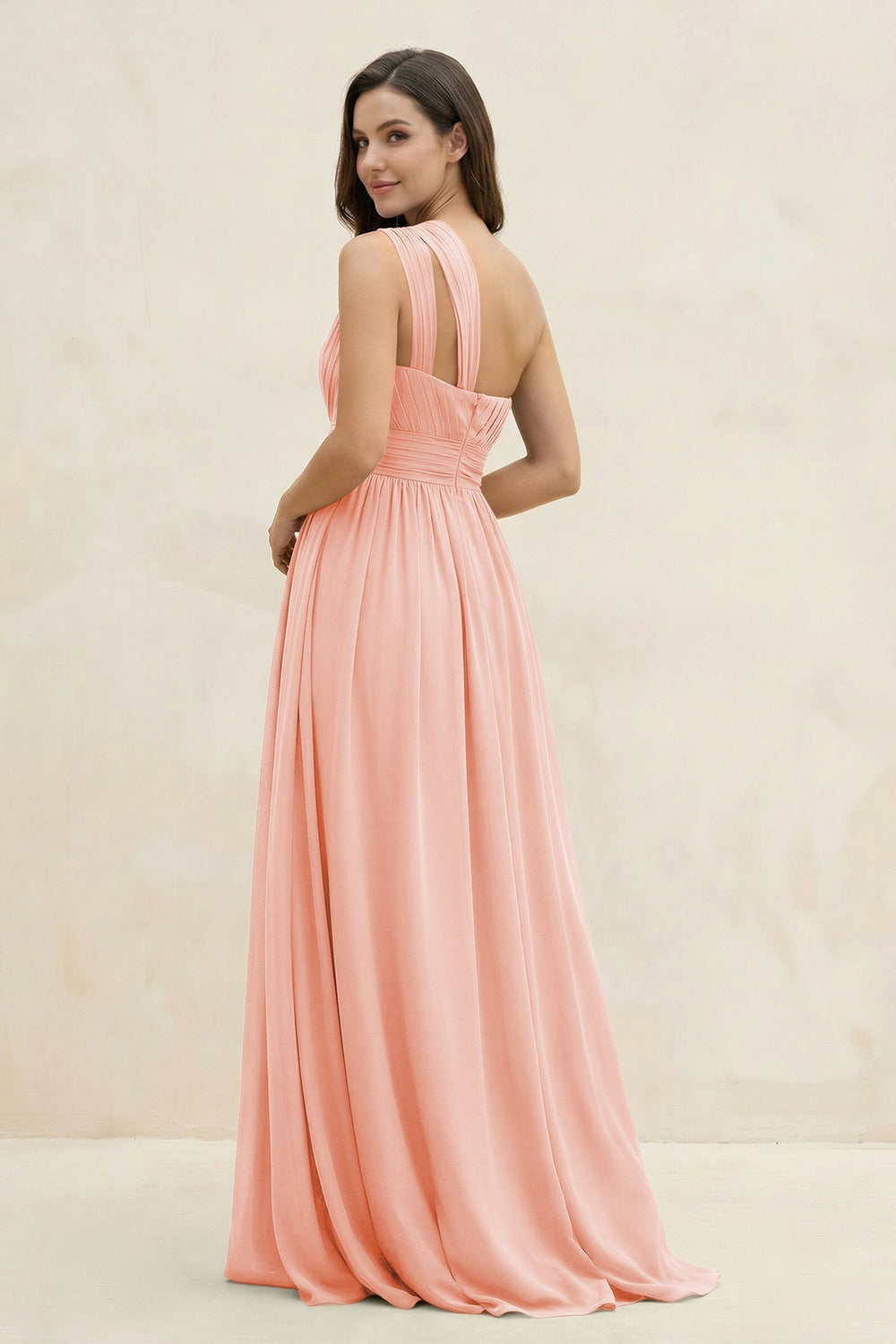 One - Shoulder Pleated A - Line Chiffon Bridesmaid Dress in Rose Petal - KissProm Bridesmaid Dresses