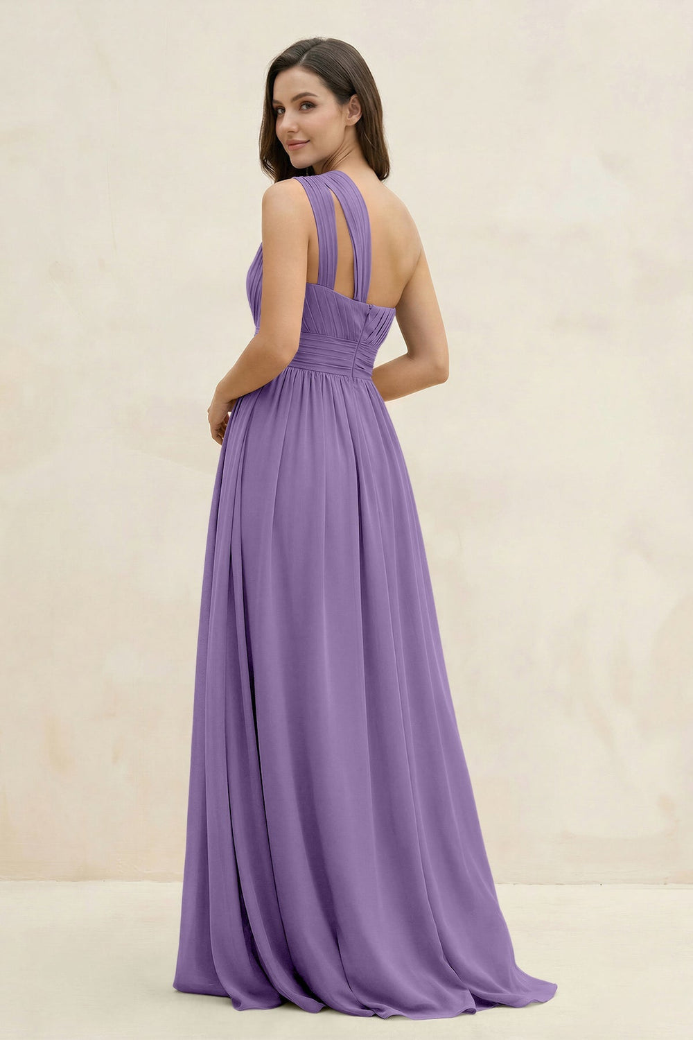 One - Shoulder Pleated A - Line Chiffon Bridesmaid Dress in Tahiti - KissProm Bridesmaid Dresses