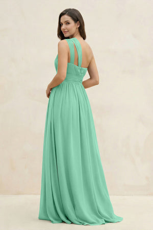 One - Shoulder Pleated A - Line Chiffon Bridesmaid Dress in Turquoise - KissProm Bridesmaid Dresses