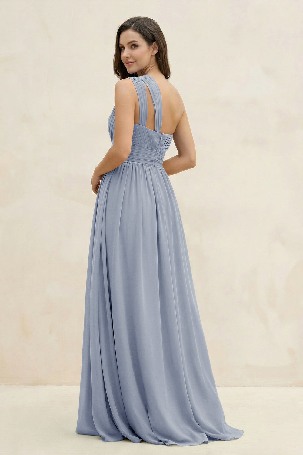 One - Shoulder Pleated A - Line Chiffon Bridesmaid Dress in Twilight - KissProm Bridesmaid Dresses