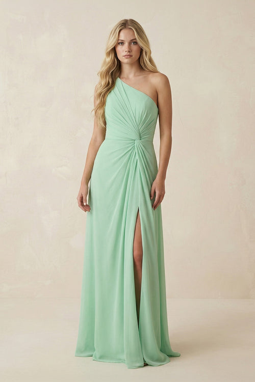 One - Shoulder Ruched A - Line Chiffon Bridesmaid Dress - KissProm Bridesmaid Dresses
