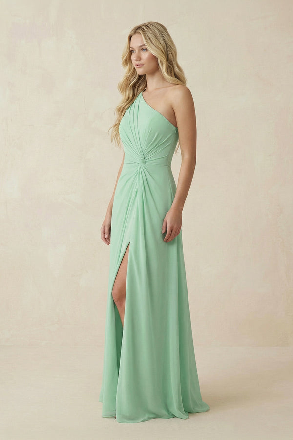 One - Shoulder Ruched A - Line Chiffon Bridesmaid Dress - KissProm Bridesmaid Dresses