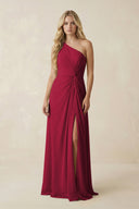 One - Shoulder Ruched A - Line Chiffon Bridesmaid Dress in Berry - KissProm Bridesmaid Dresses