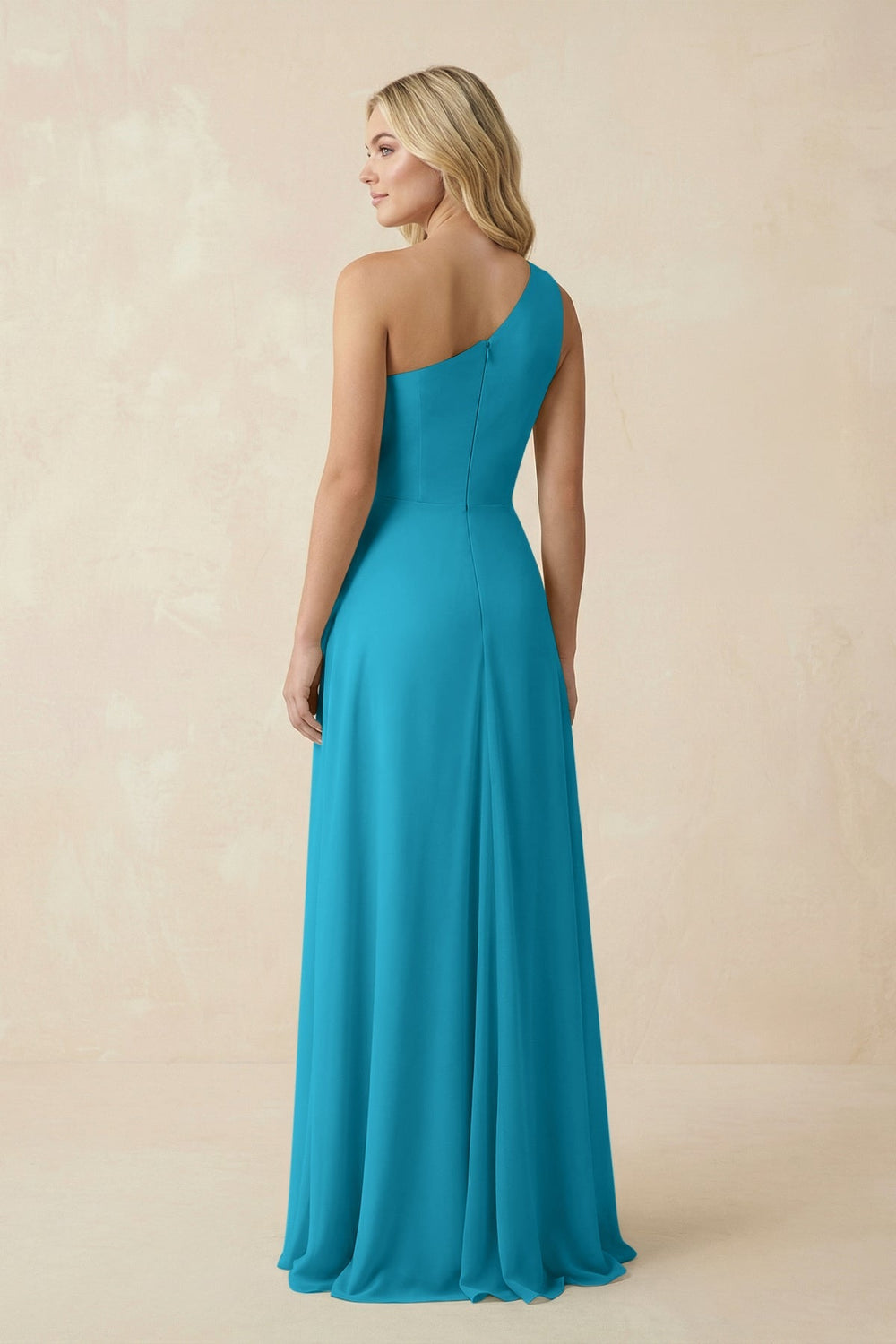 One - Shoulder Ruched A - Line Chiffon Bridesmaid Dress in Blue Jay - KissProm Bridesmaid Dresses