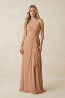 One - Shoulder Ruched A - Line Chiffon Bridesmaid Dress in Bronzer - KissProm Bridesmaid Dresses