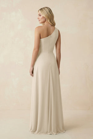 One - Shoulder Ruched A - Line Chiffon Bridesmaid Dress in Champagne - KissProm Bridesmaid Dresses
