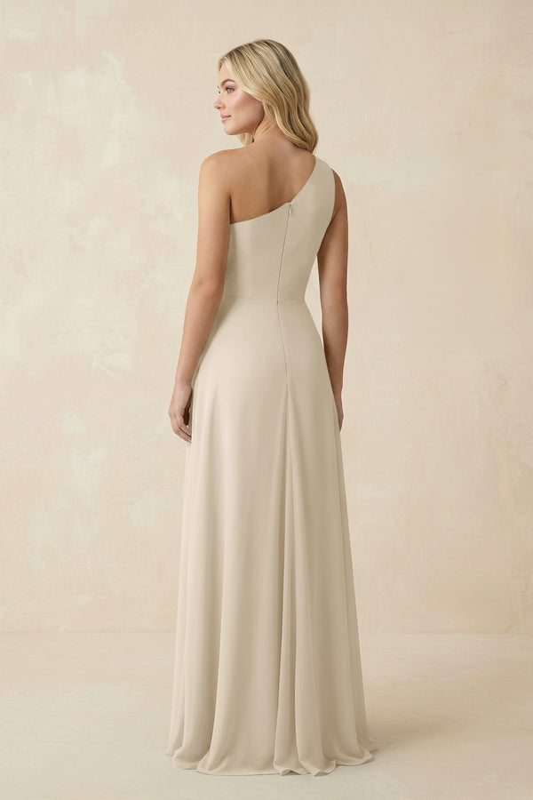 One - Shoulder Ruched A - Line Chiffon Bridesmaid Dress in Champagne - KissProm Bridesmaid Dresses