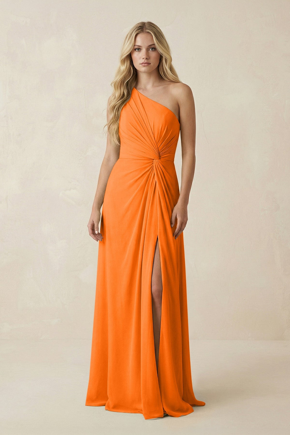 One - Shoulder Ruched A - Line Chiffon Bridesmaid Dress in Cinnamon - KissProm Bridesmaid Dresses
