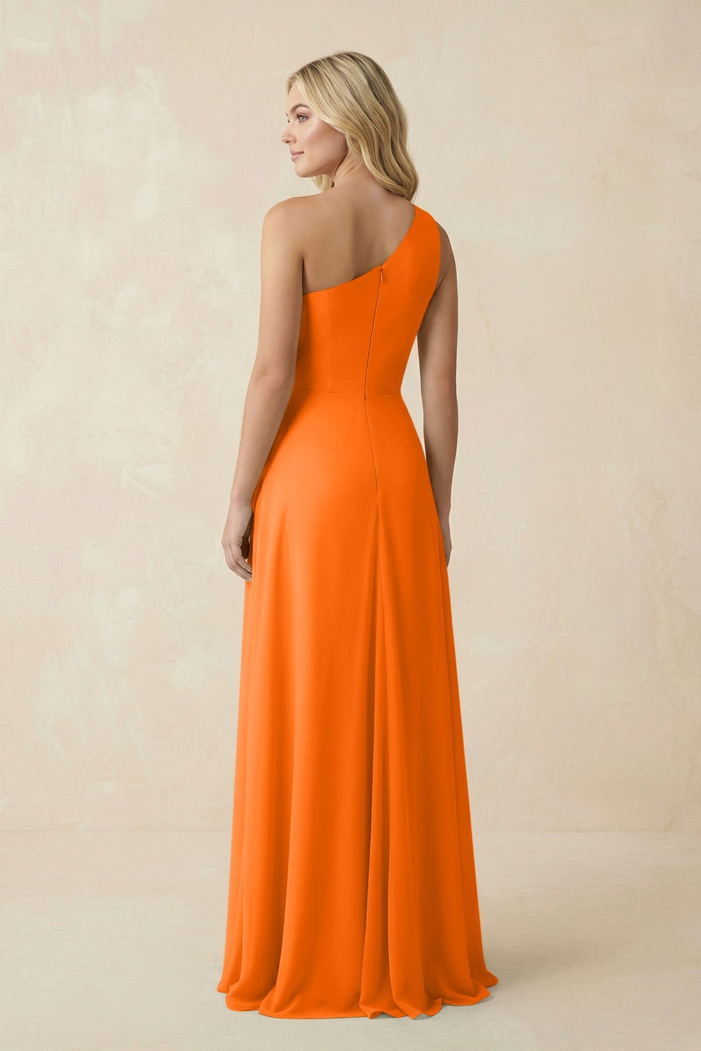 One - Shoulder Ruched A - Line Chiffon Bridesmaid Dress in Cinnamon - KissProm Bridesmaid Dresses