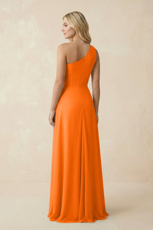 One - Shoulder Ruched A - Line Chiffon Bridesmaid Dress in Cinnamon - KissProm Bridesmaid Dresses