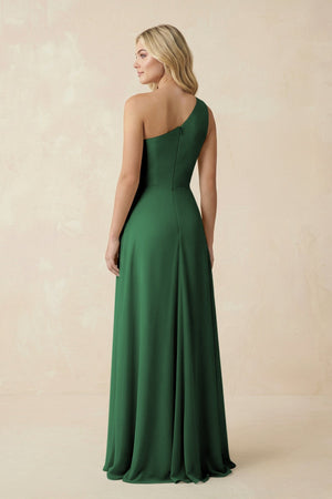 One - Shoulder Ruched A - Line Chiffon Bridesmaid Dress in Dark Green - KissProm Bridesmaid Dresses