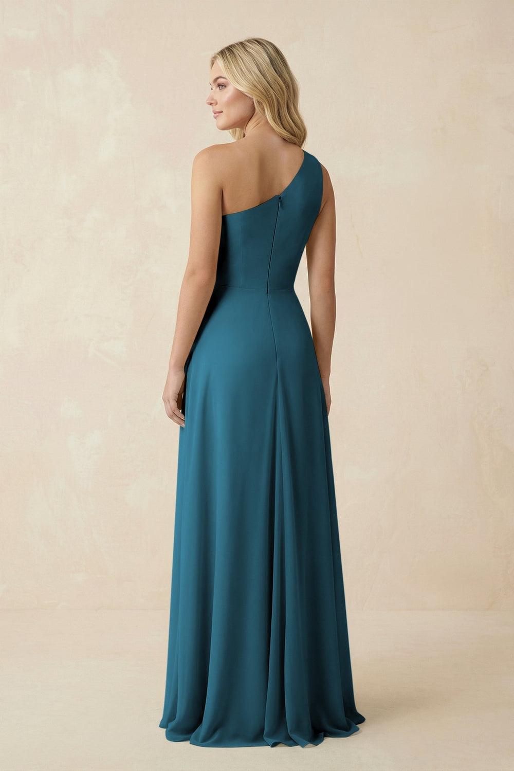 One - Shoulder Ruched A - Line Chiffon Bridesmaid Dress in Dark Teal - KissProm Bridesmaid Dresses
