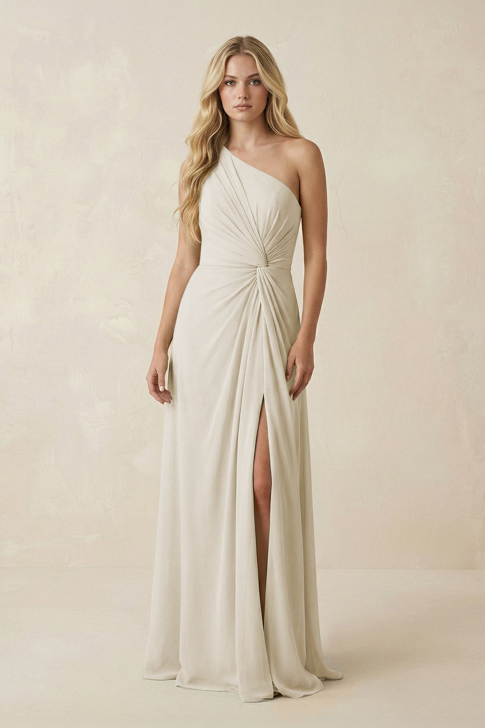 One - Shoulder Ruched A - Line Chiffon Bridesmaid Dress in Dove Gray - KissProm Bridesmaid Dresses
