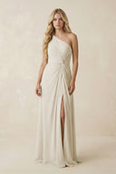 One - Shoulder Ruched A - Line Chiffon Bridesmaid Dress in Dove Gray - KissProm Bridesmaid Dresses