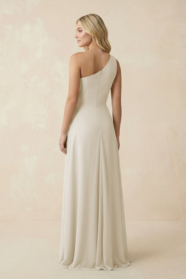 One - Shoulder Ruched A - Line Chiffon Bridesmaid Dress in Dove Gray - KissProm Bridesmaid Dresses