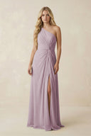 One - Shoulder Ruched A - Line Chiffon Bridesmaid Dress in Dusk - KissProm Bridesmaid Dresses