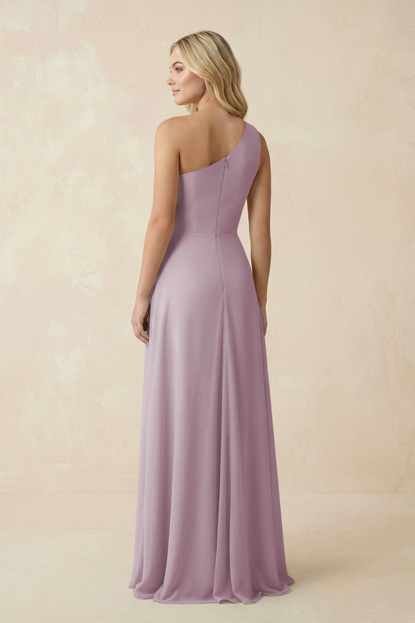 One - Shoulder Ruched A - Line Chiffon Bridesmaid Dress in Dusk - KissProm Bridesmaid Dresses