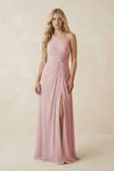 One - Shoulder Ruched A - Line Chiffon Bridesmaid Dress in Dusty Rose - KissProm Bridesmaid Dresses