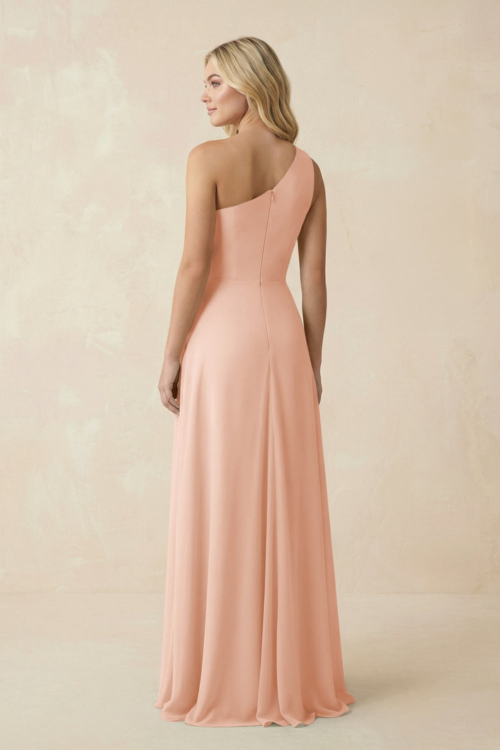 One - Shoulder Ruched A - Line Chiffon Bridesmaid Dress in English Rose - KissProm Bridesmaid Dresses