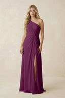 One - Shoulder Ruched A - Line Chiffon Bridesmaid Dress in Fig - KissProm Bridesmaid Dresses